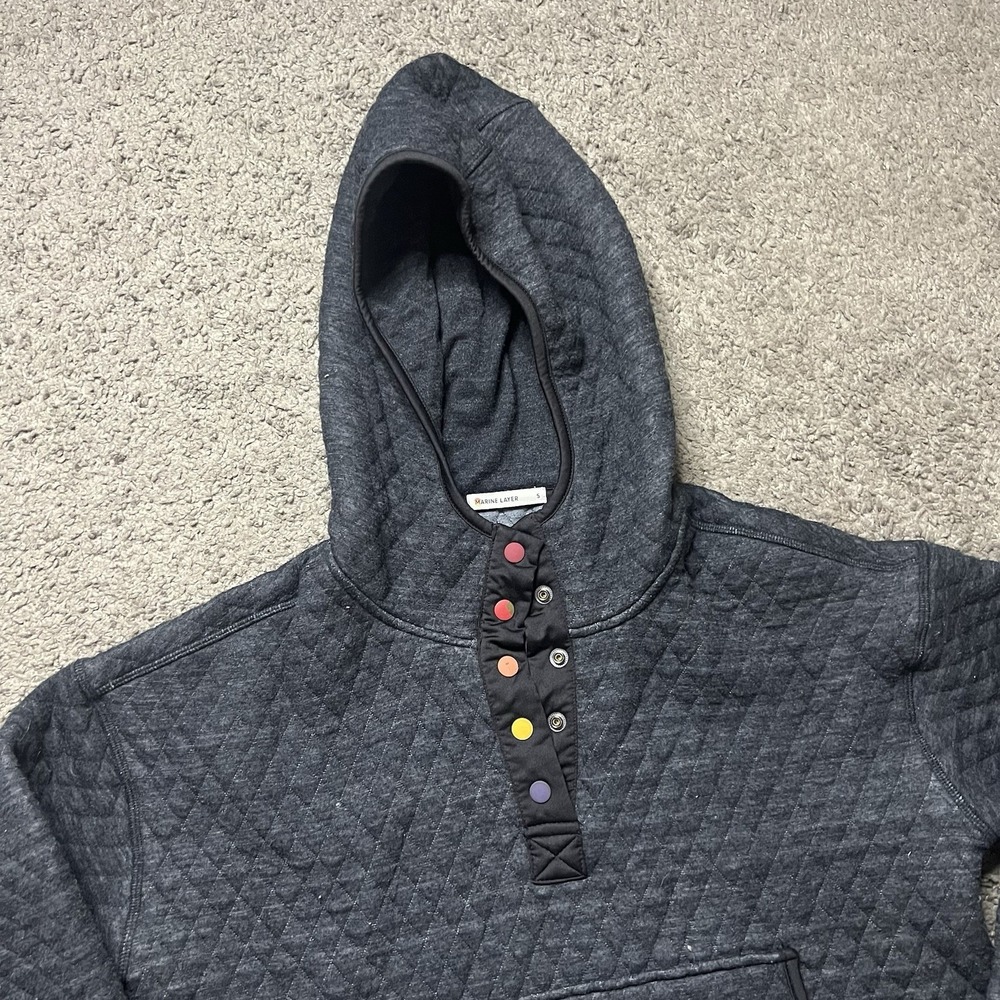 Marine Layer Sweatshirt Women Small Gray Quilted Snap Mock Neck Cropped